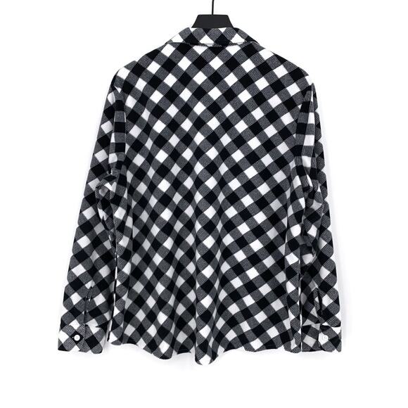 RIDERS BY LEE Fleece Button Down Shacket Black White Buffalo Plaid XL - Picture 7 of 8